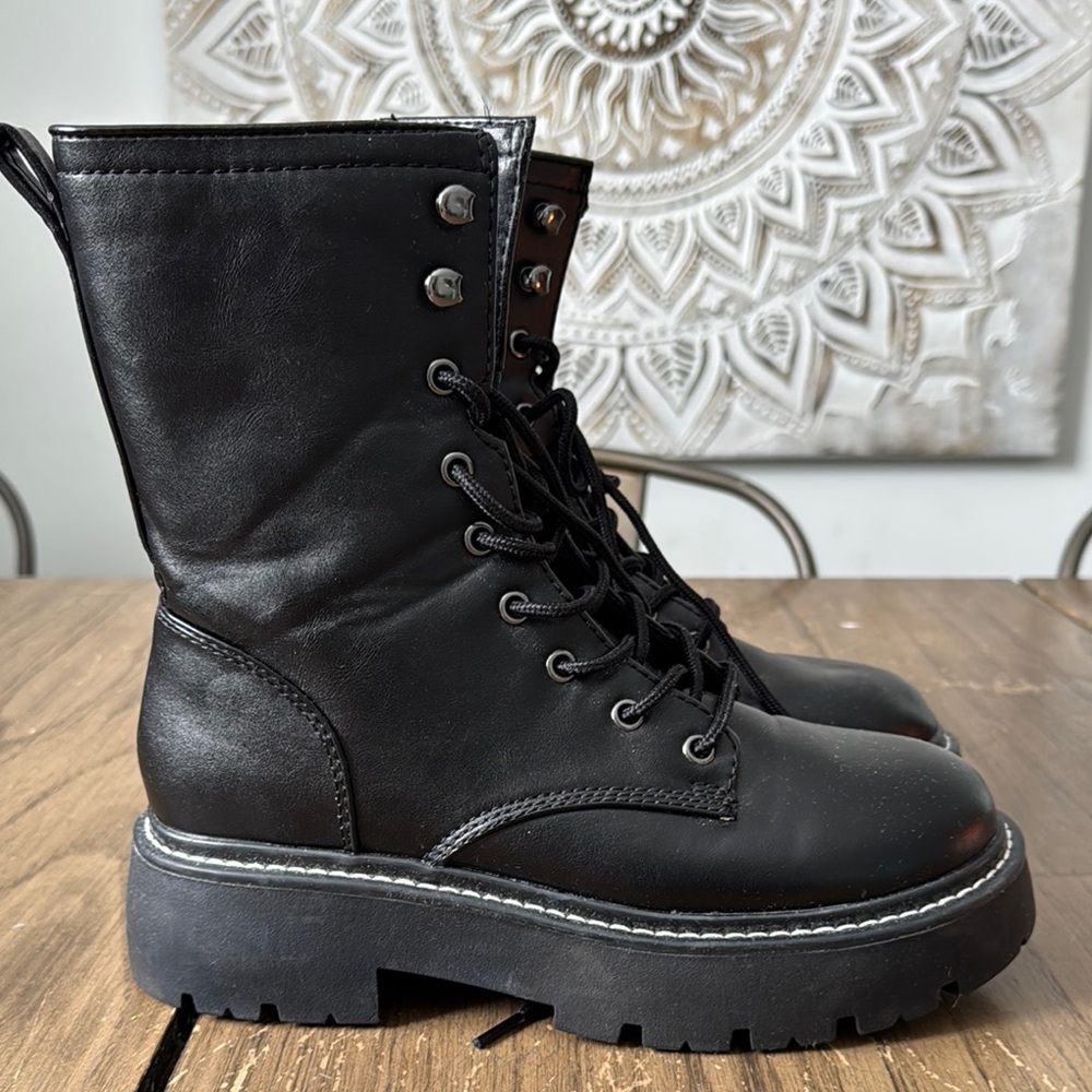 Black Lace-Up Combat Boots